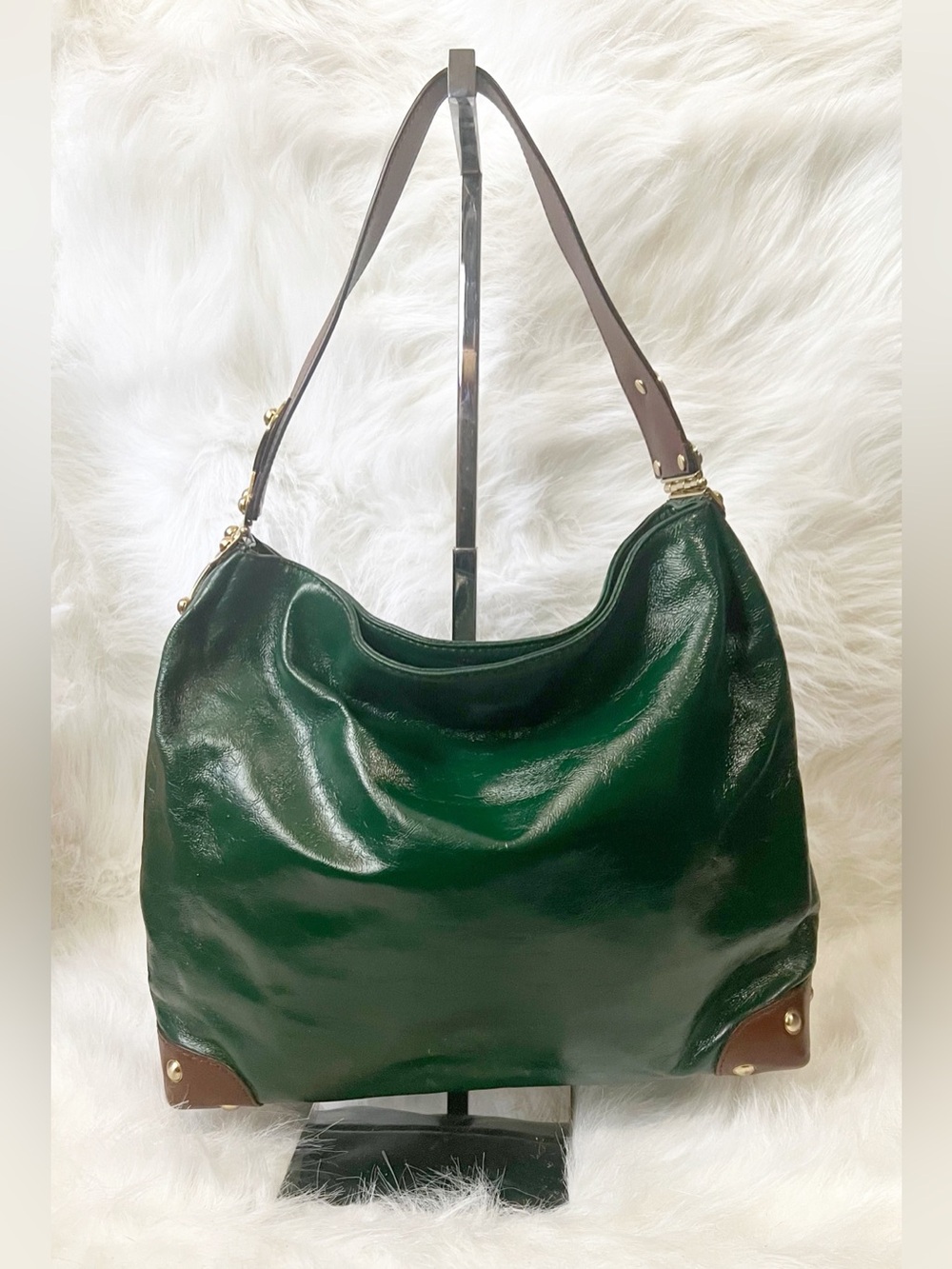 Michael Kors Joplin Large Green Patent Leather Hobo Shoulder Bag